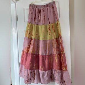 Anthropologie Kavita Bhartia Tiered Tie-Dye Maxi Skirt Size S Multicolor Pull On